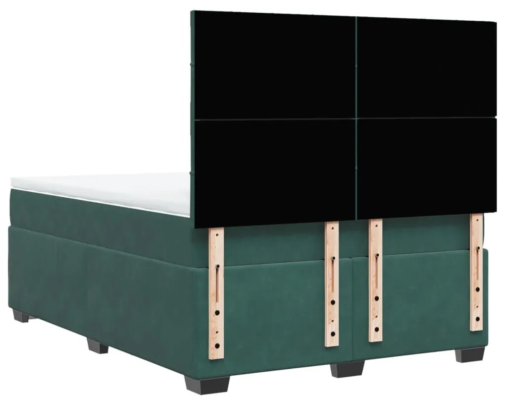 Cama com molas/colchão 160x200 cm veludo verde-escuro