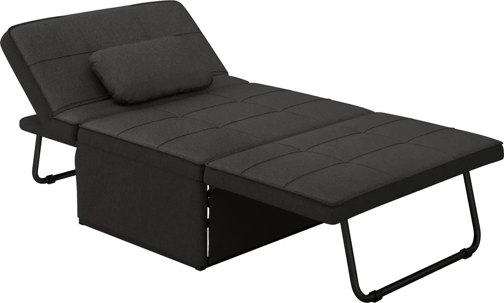 Sofá-Cama "Açores" 3 em 1 - Preto - 95x179x78 cm - Linho e Metal - Des