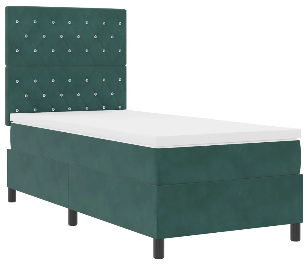 Cama Box com Colchão & LED verde escuro 90x190 cm Veludo