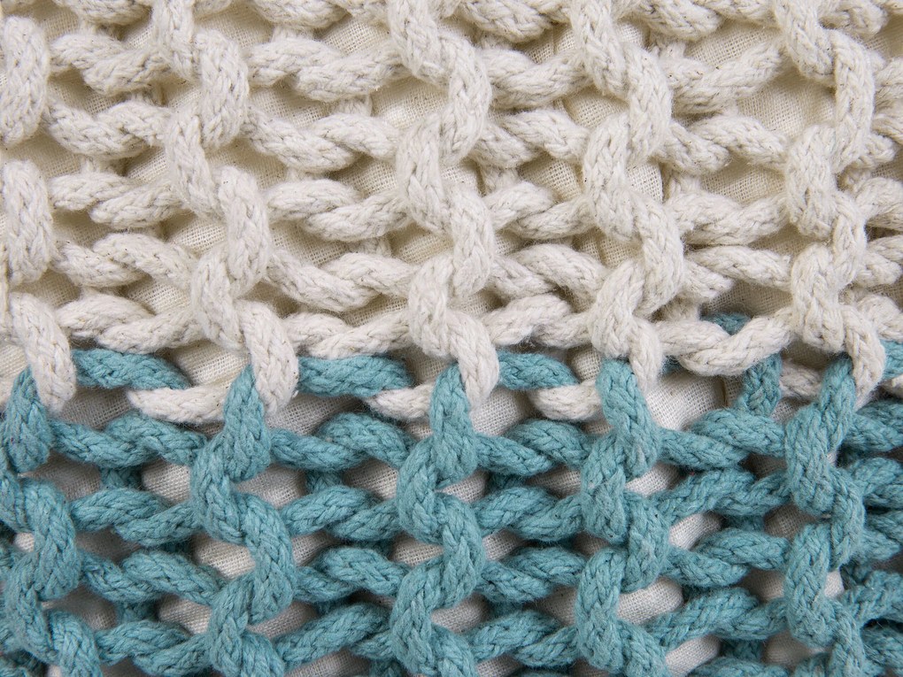 Pufe redondo em tricot creme e azul 50 x 35 cm CONRAD Beliani