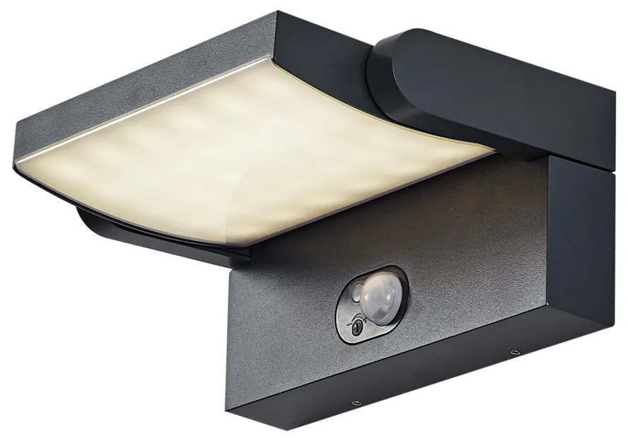 Candeeiro de parede exterior preto com LED IP54 e sensor de movimento solar - Judge Moderno