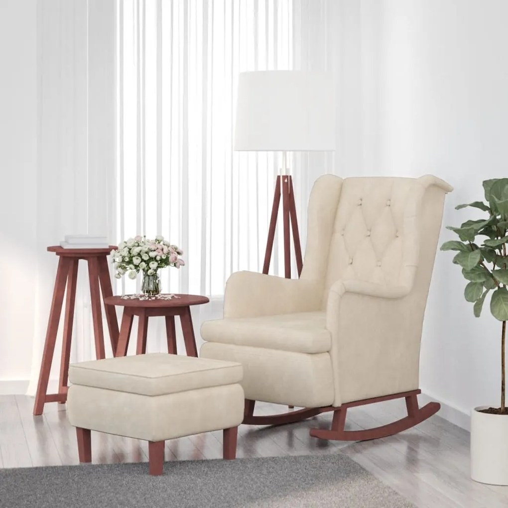 vidaXL Poltrona com pernas de baloiço e banco veludo cor creme