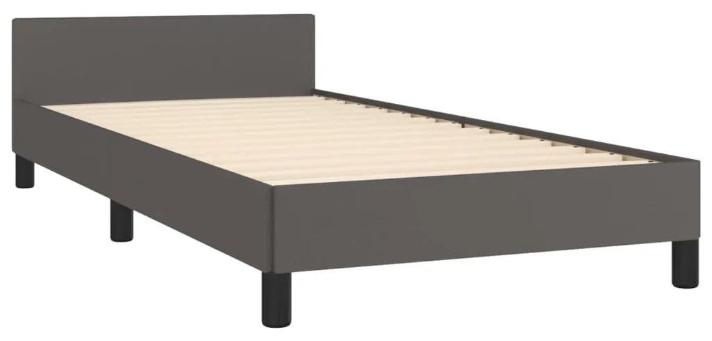 Estrutura cama c/ cabeceira couro artificial 80x200 cm cinzento