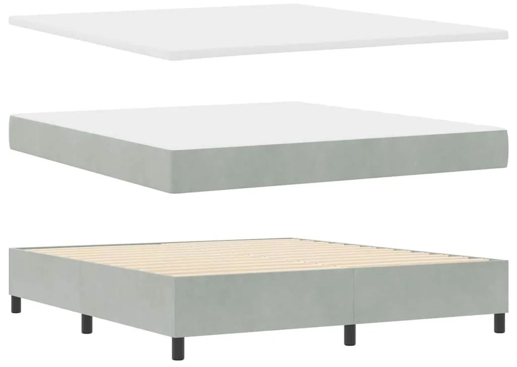 Cama Box com Colchão e Luz LED Cinza Claro 180x200 cm Veludo