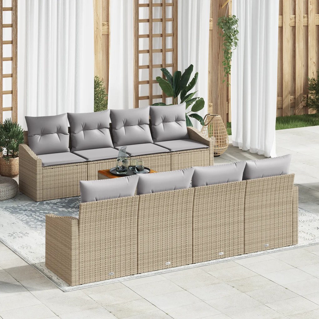 Conjunto de Sofá de Jardim de 7 Peças com Almofadas Bege Poliratan Acá