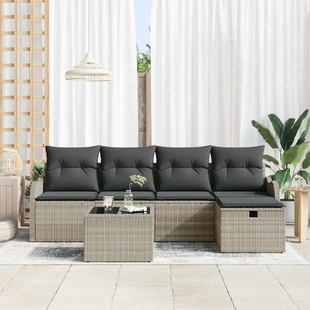 Conjunto de Sofás para Jardim de 6 Peças com Almofadas Cinza Claro de