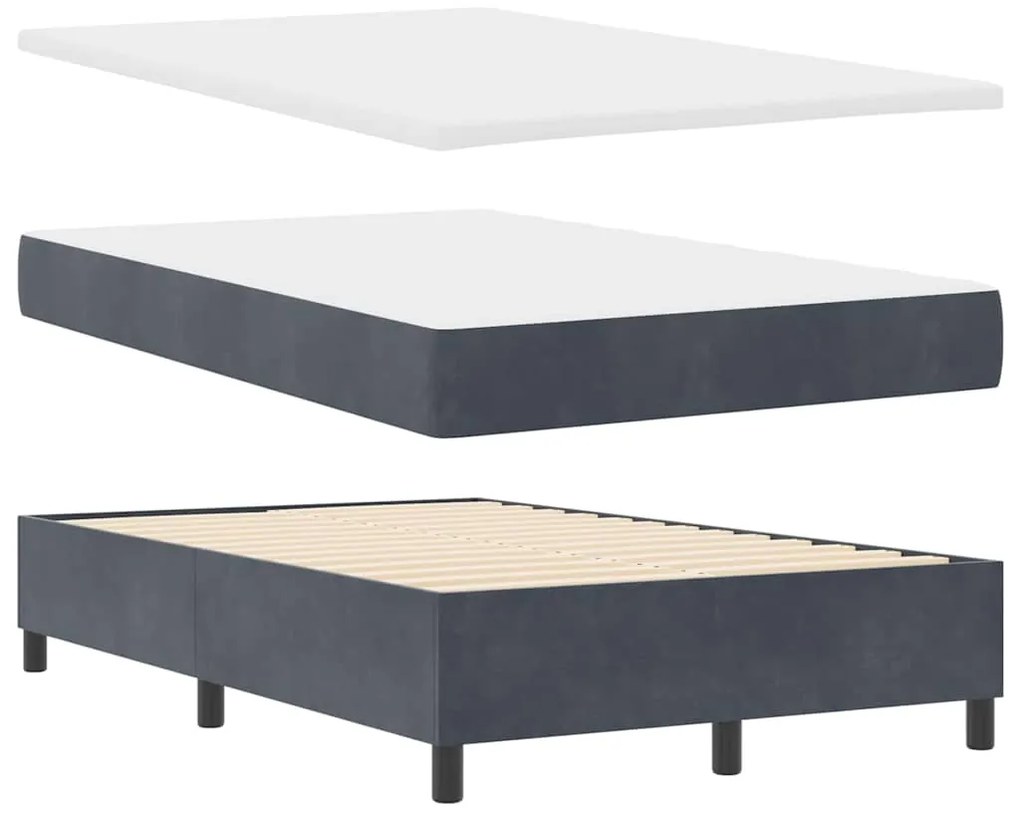 Cama Box Spring com Colchão e Banco Cinza Escuro 120x200 cm Veludo