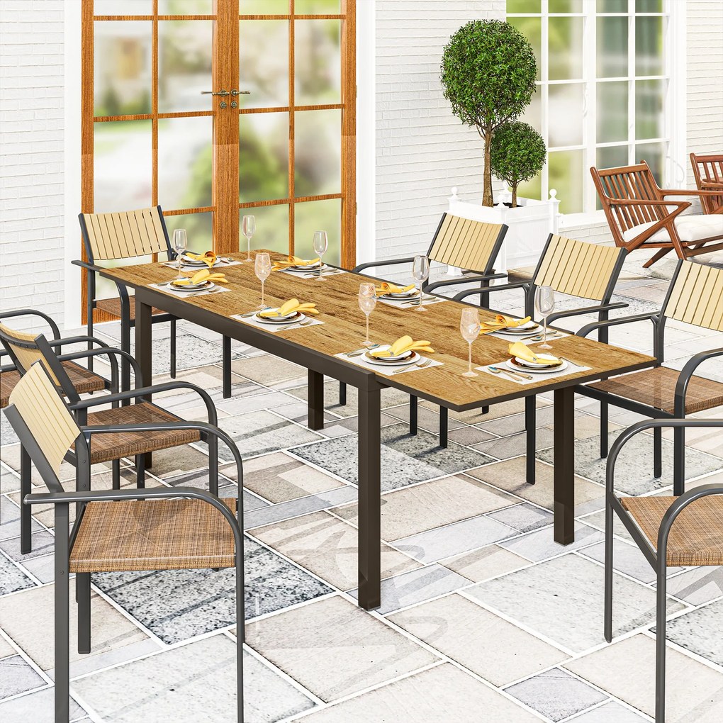 Mesa de Jantar jardim Extensível de 160-240 cm para 6-8 Pessoas (CADEIRAS NÃO INCLUIDAS) Mesa de Jardim Retangular para Terraço Castanho