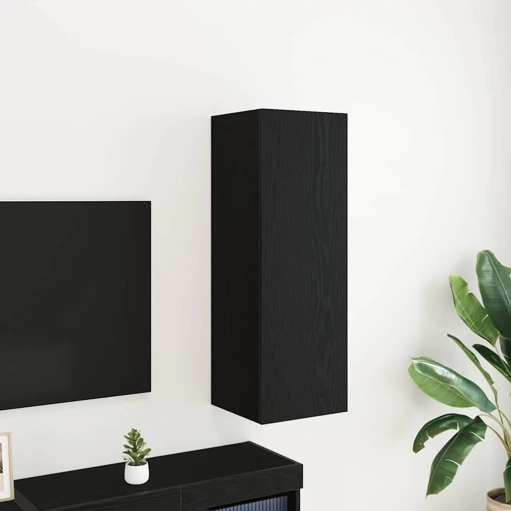 vidaXL Armário de TV de Parede em Carvalho Preto - 30,5 x 30 x 90 cm, Feito de Madeira de Engenharia