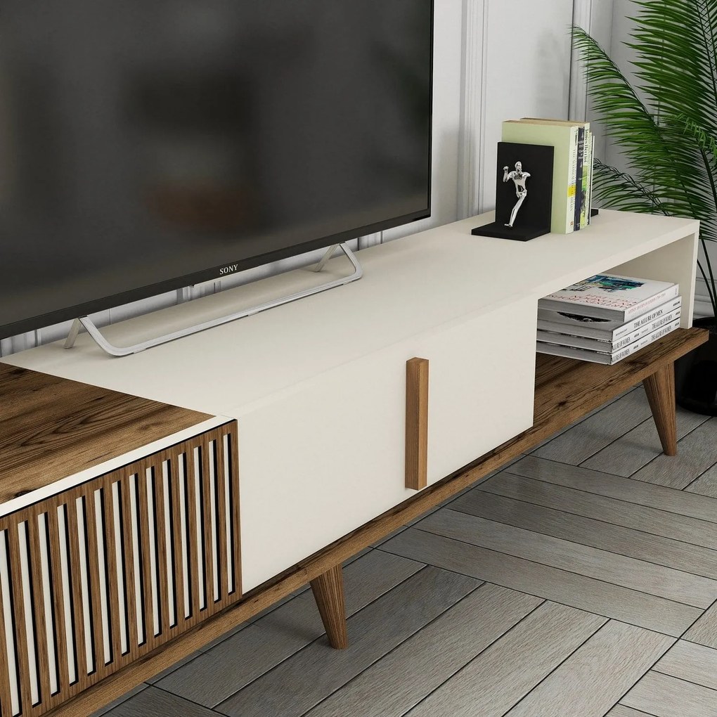 Móvel TV Milan – Nogueira e Creme – 180 cm x 40 cm x 35 cm