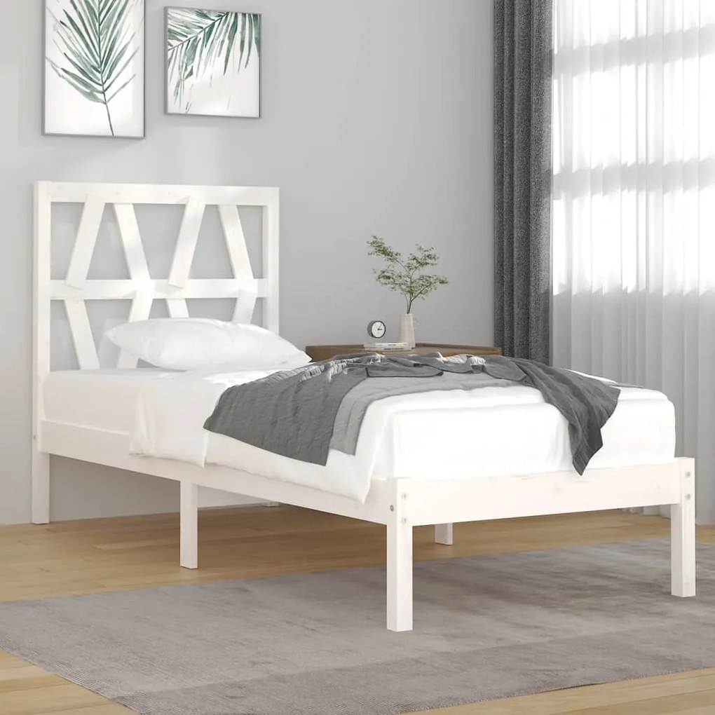 vidaXL Estrutura de cama solteiro 90x190 cm pinho maciço branco