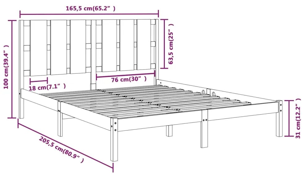 Estrutura de cama 160x200 cm pinho maciço