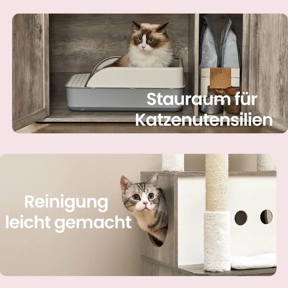 Arranhador de gatos 2 em 1 com cavidade para descansar 80 x 49 x 170 cm cinza-bege