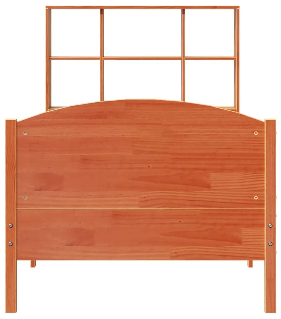 Cama c/ estante sem colchão 100x200cm pinho maciço castanho-mel