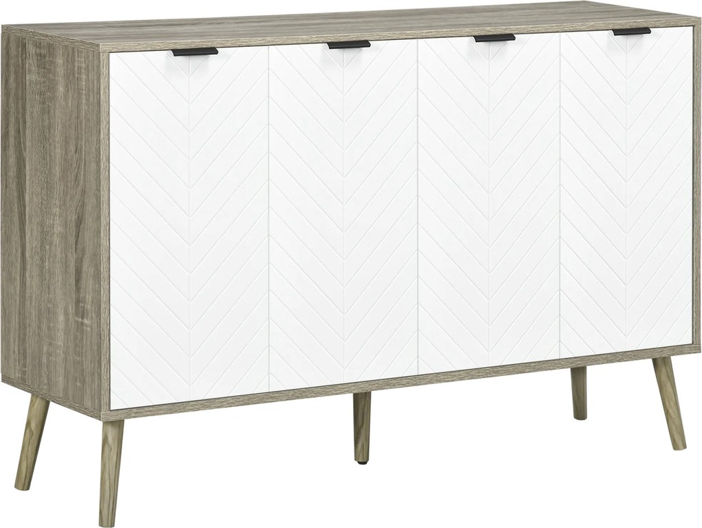 HOMCOM Buffet baixo móvel de arrumação 2 armários 4 portas padrão chevrons prateleiras ajustáveis 120 x 35 x 77,4 cm branco e cinza | Aosom Portugal