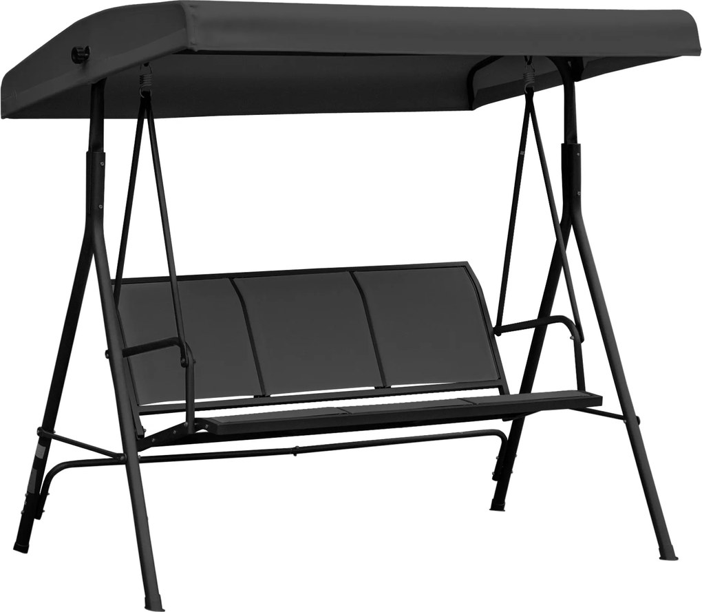 Baloiço de Jardim Exterior de 3 Lugares com Toldo Reclinável Assento Respirável e Estrutura de Aço 175x118x159 cm Preto