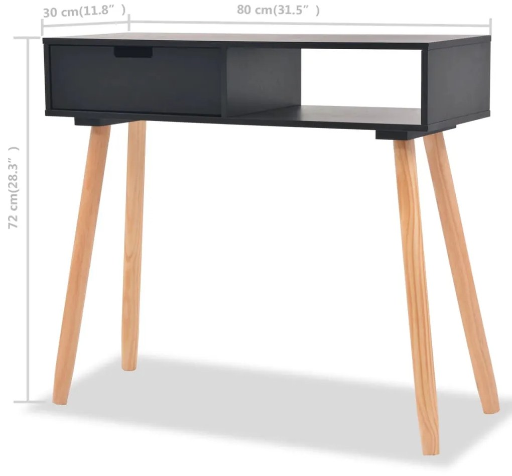 Mesa consola de pinho maciço 80x30x72 cm preto