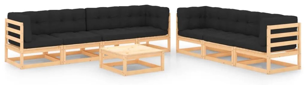 vidaXL 8 pcs conjunto lounge de jardim c/ almofadões pinho maciço