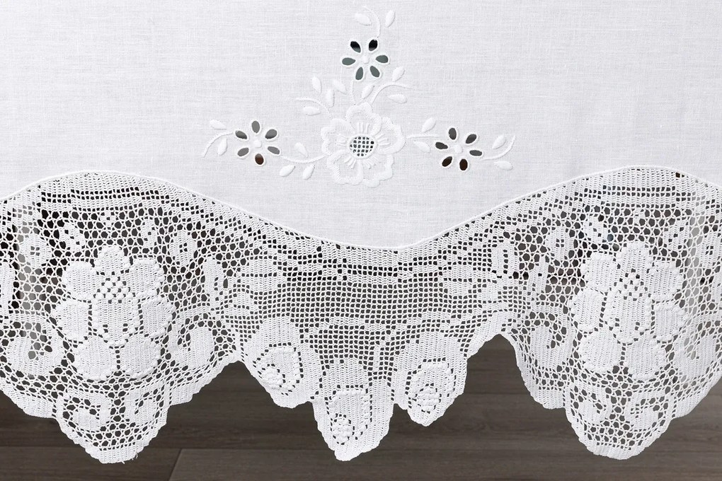 180x350 cm - Toalha de mesa de linho bordada C/ crochê a mão