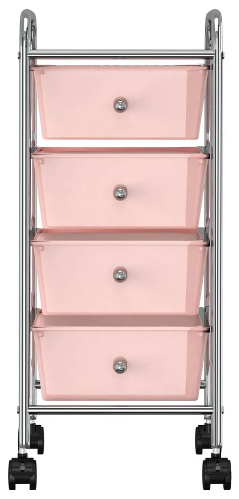 Carrinho de arrumação móvel com 4 gavetas plástico rosa