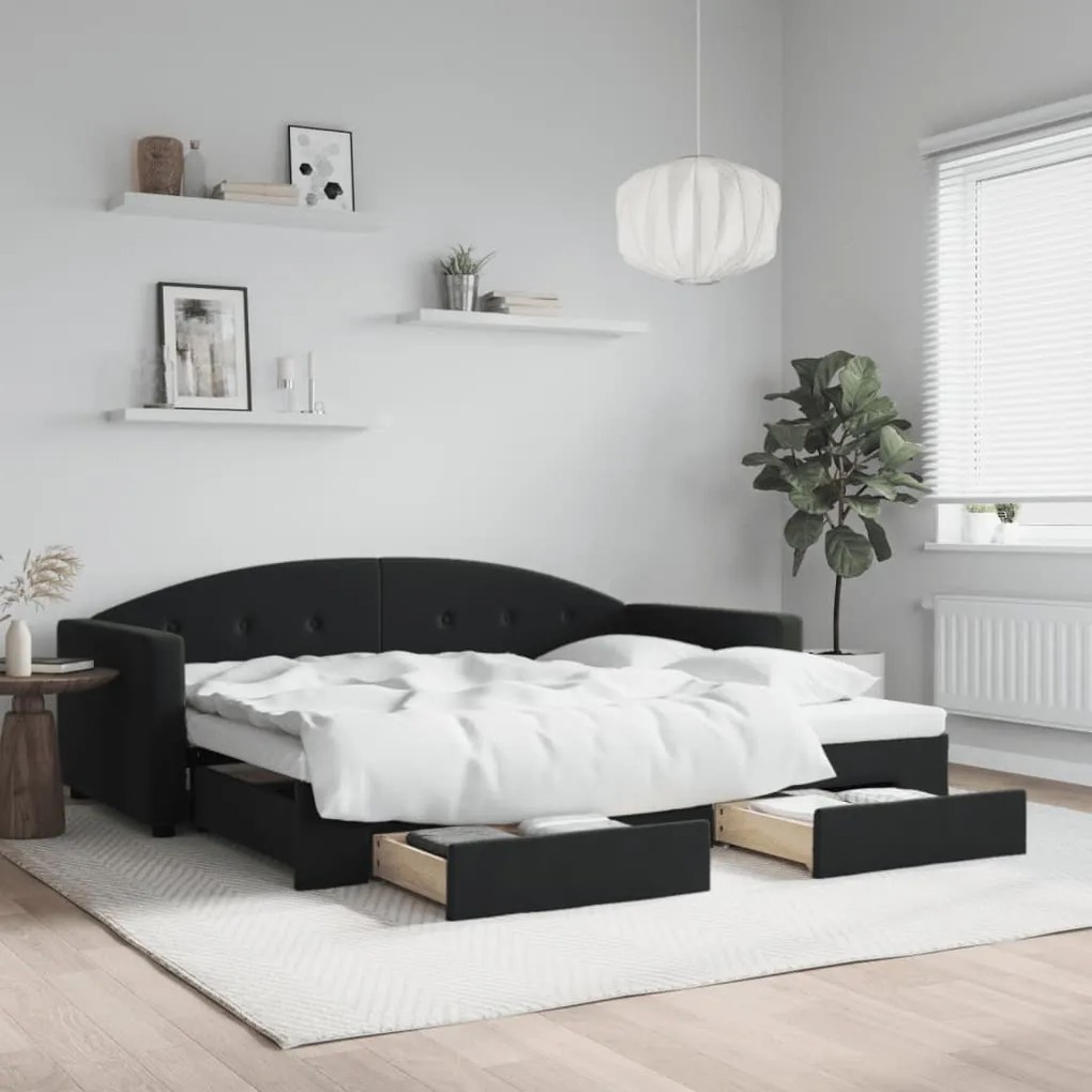 vidaXL Sofá-cama com gavetão e gavetas 90x190 cm veludo preto
