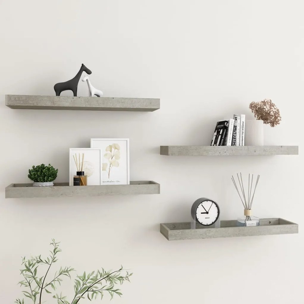vidaXL Prateleiras parede Loggia 4 pcs 60x15x4 cm MDF cinzento cimento