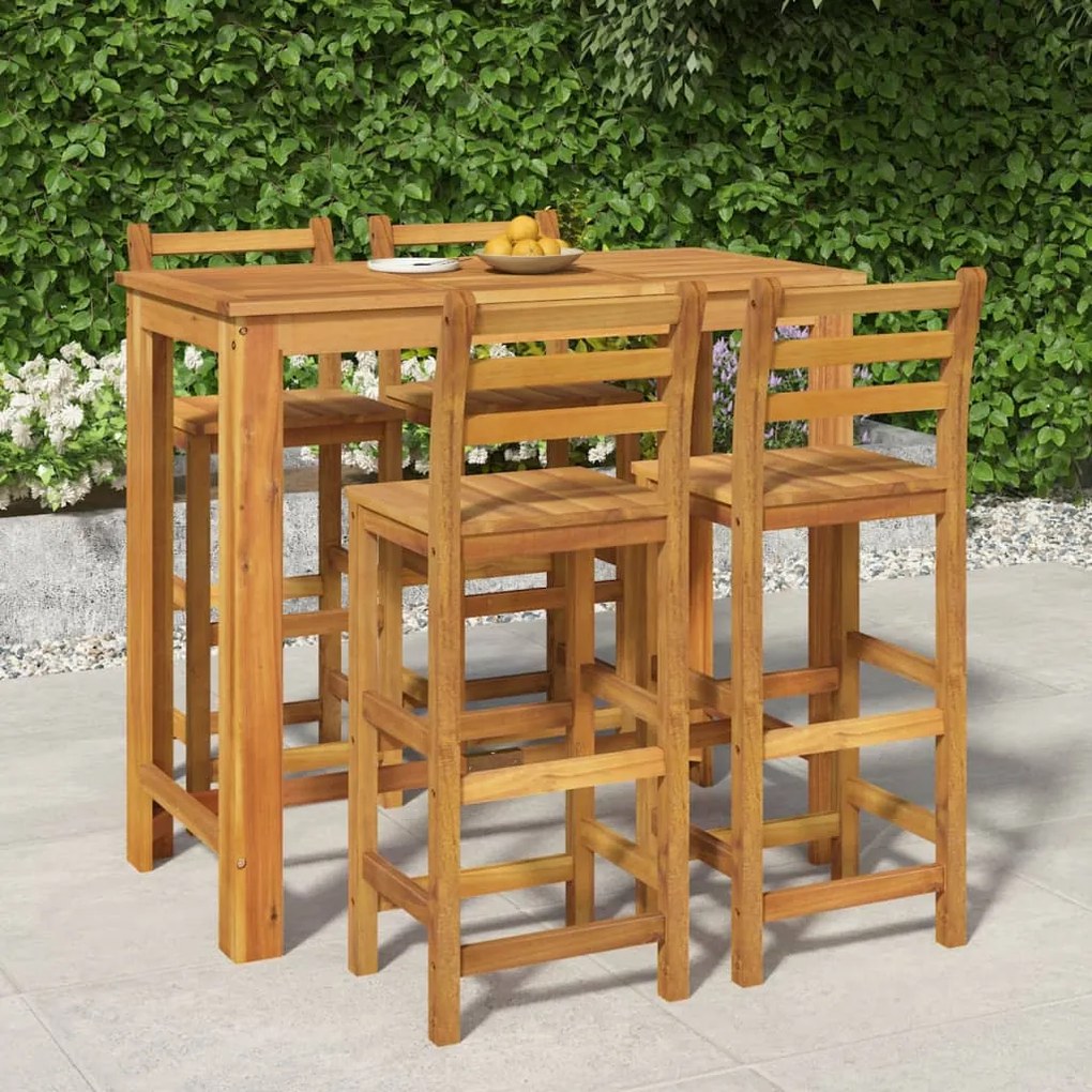 vidaXL 5 pcs conjunto de bar para jardim madeira de acácia maciça