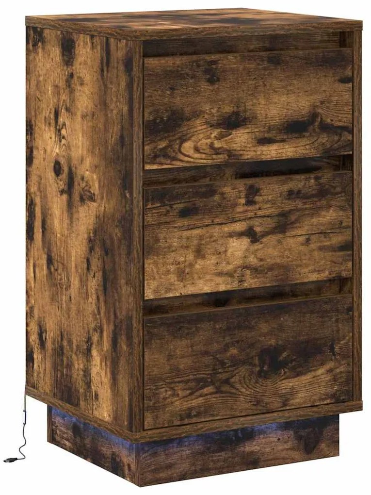Criado-mudo com LED Carvalho Fumado 39x34,5x65 cm Madeira de Engenhari
