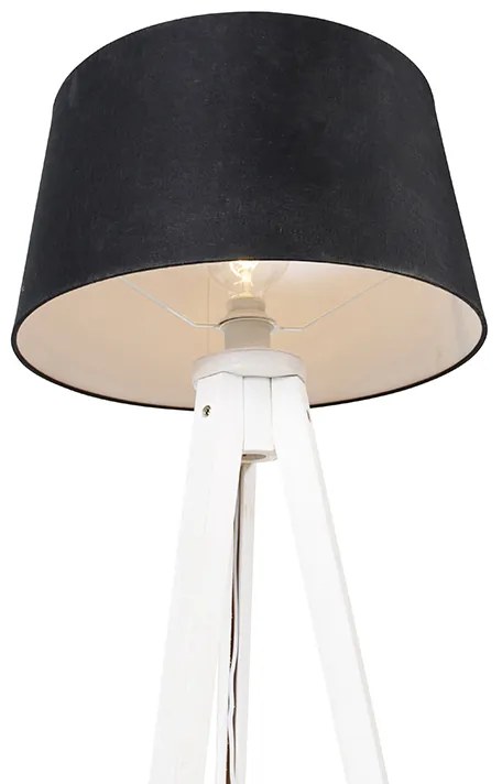 Tripé Moderno Branco com Abajur de Linho Preto 45 cm - Tripod Classic Clássico / Antigo