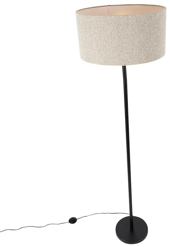 Candeeiro de pé preto com cúpula em bouclé bege 50 cm - Simplo Moderno,Design