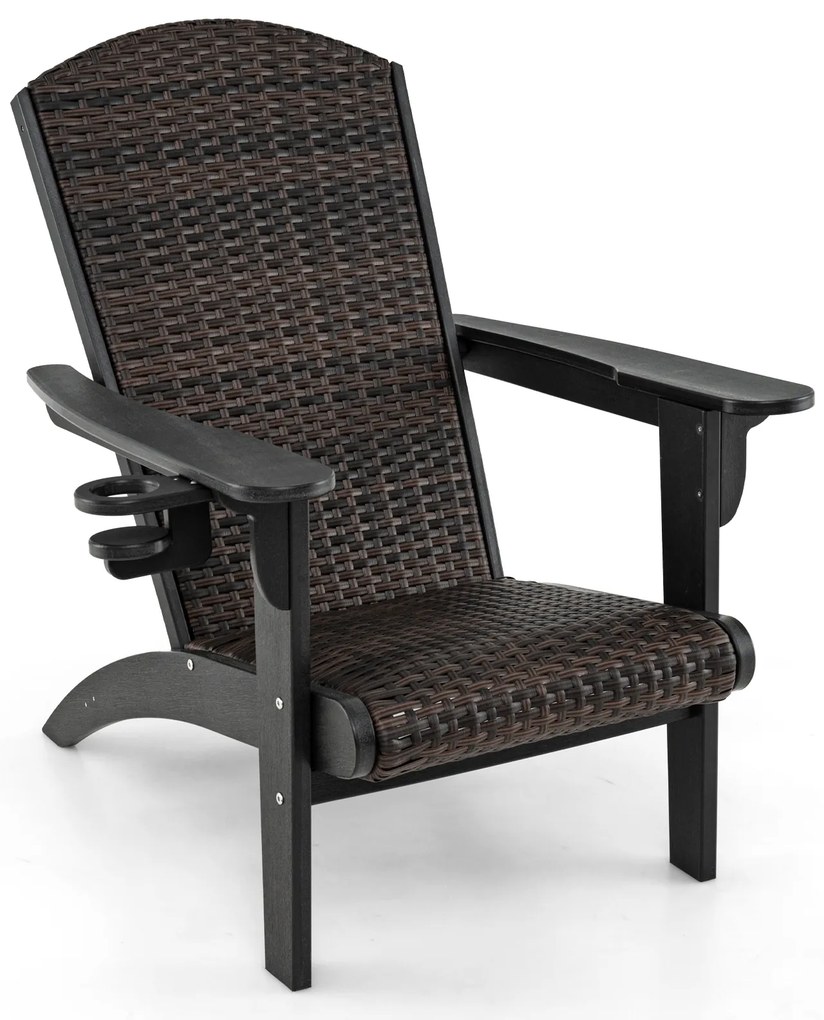 Cadeira de estar Adirondack HDPE com assento e encosto acolchoados em rattan - cinza