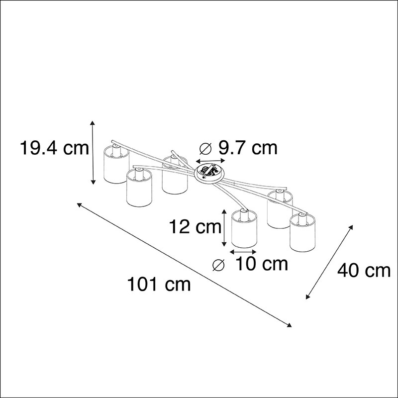 Candeeiro de teto moderno preto 6 luzes - Lofty