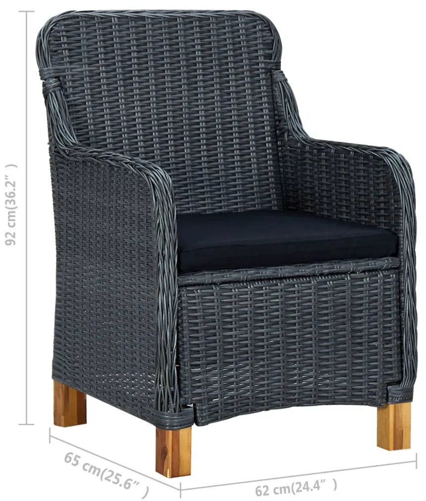 Cadeiras de jardim c/ almofadões 2 pcs vime PE cinzento-escuro