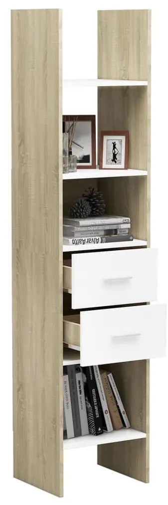 Estante 40x35x180 cm contraplacado branco e carvalho sonoma