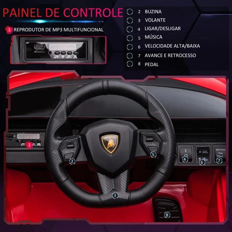 Carro Elétrico Lamborghini SIAN 12V com Controlo Remoto - Vermelho