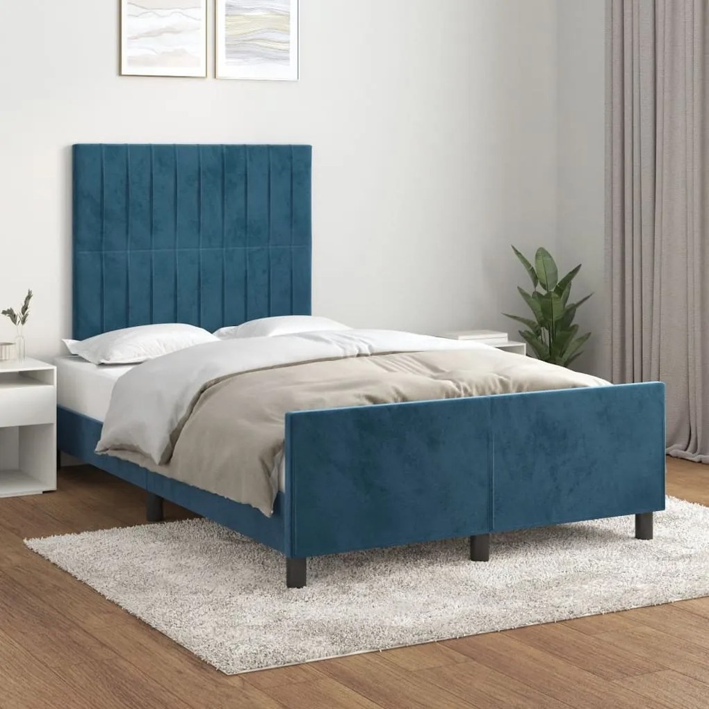 Estrutura de cama com colchão azul escuro 120x190 cm Veludo