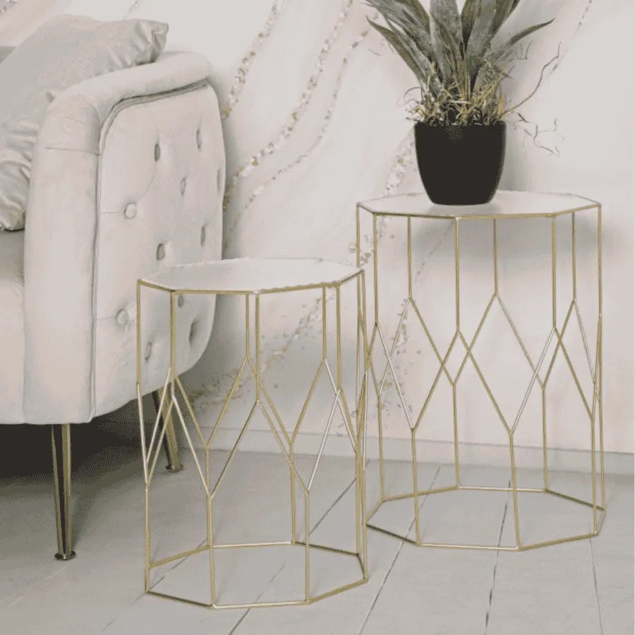 CONJUNTO DE 2 MESAS DE APOIO DOURADO Ø 37X47-31X42 CM
