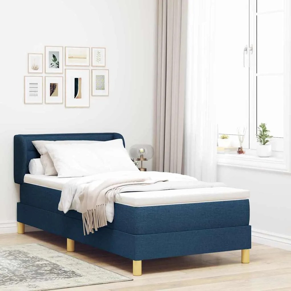 vidaXL Cama Box com colchão com cabeceira Azul 90 x 200 cm tecido