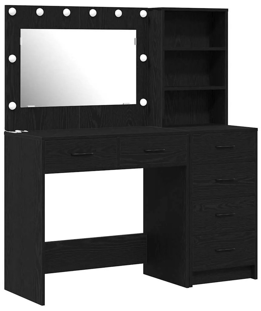 Conjunto de Mesa de Maquiagem 2 Peças com LED Preto em Madeira Estrutu
