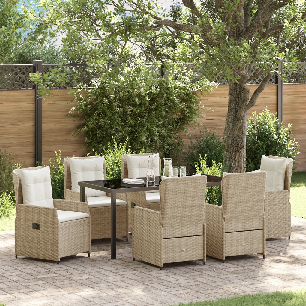 vidaXL Conjunto de Jantar de Jardim de 7 Peças Bege Rattan Poliéster