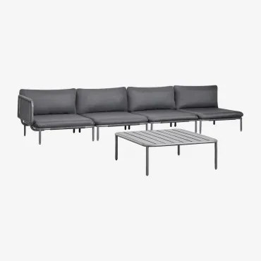 Conjunto De Jardim Com Sofá Modular De Canto De 4 Peças E Mesa De Centro Em Aço Roubly Cinza Grafito - Sklum