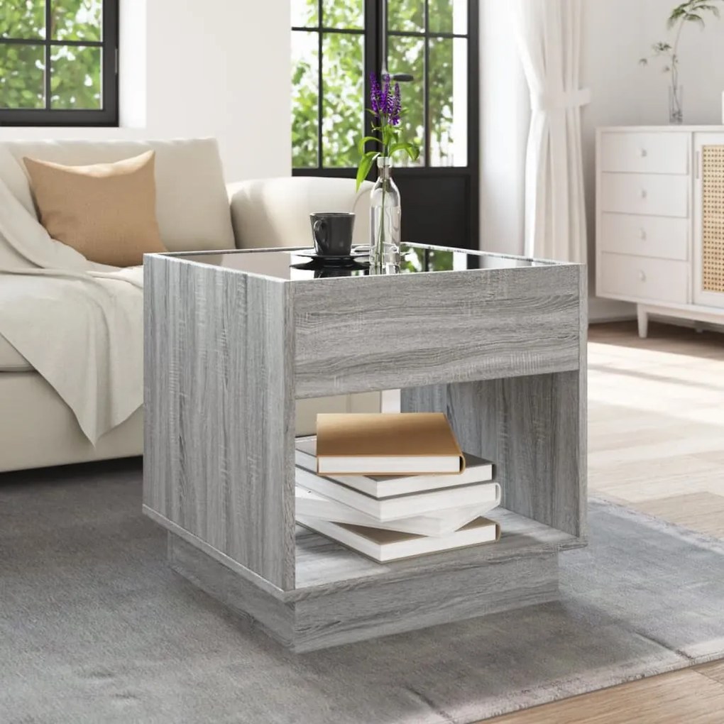 Mesa de centro luzes LED Infinity 50x50x50 cm cinzento sonoma