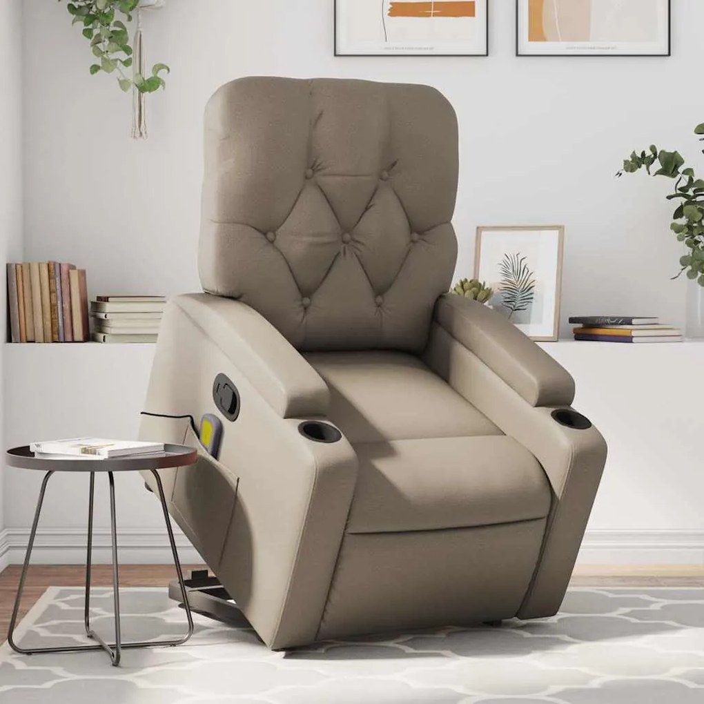vidaXL Poltrona massagens reclinável elevatória couro art. cappuccino