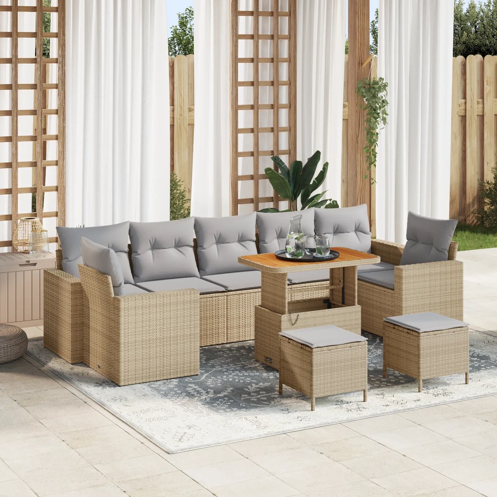 Conjunto de Sofá de Jardim de 10 Peças com Almofadas em Rattan Poly Be