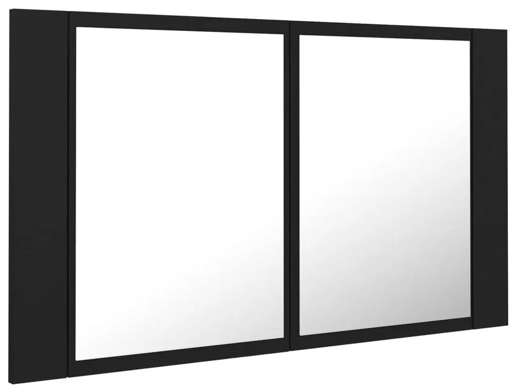 Armário espelhado casa de banho LED 80x12x45 cm acrílico preto