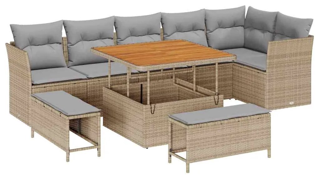 Conjunto de Sofá de Jardim vidaXL de 9 Peças com Almofadas Bege Polipr