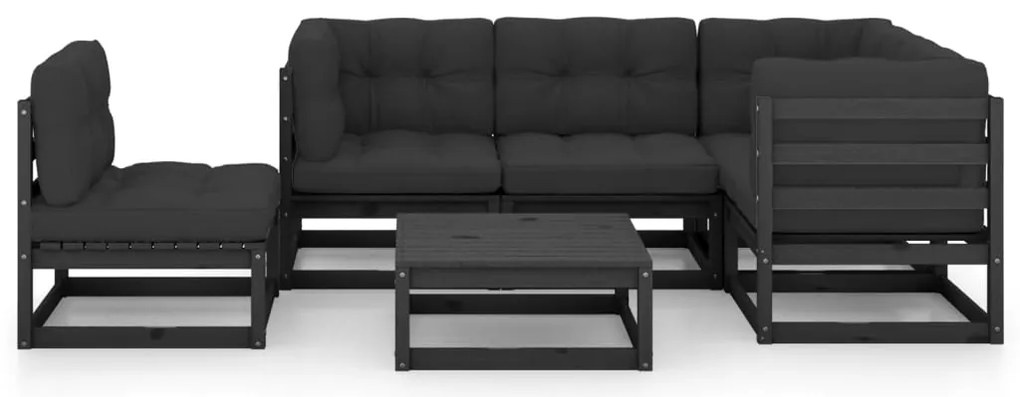 6 pcs conjunto longue de jardim c/ almofadões pinho maciço