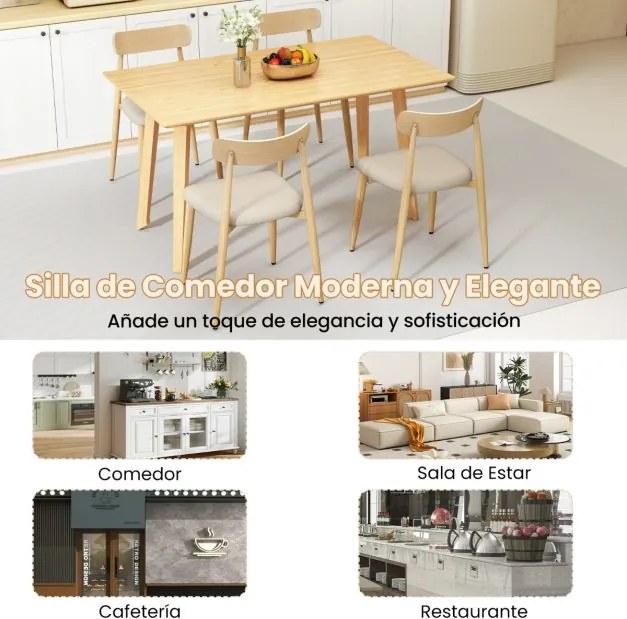 Conjunto de 2 cadeiras de jantar modernas (MESA NÃO INCLUIDA) estofadas em tecido de linho com pernas de metal resistentes natural