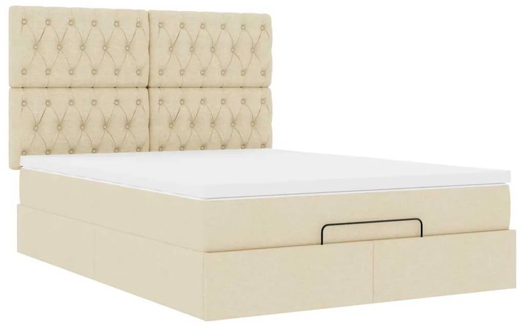 Estrutura de cama otomana com colchão tecido creme 140x200cm