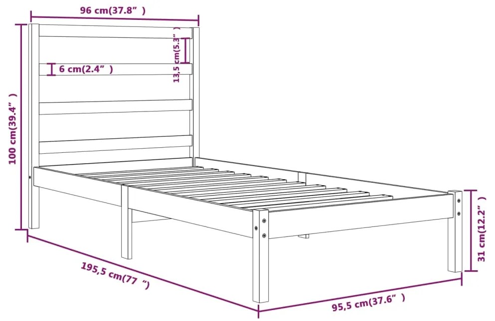 Estrutura de cama solteiro 90x190 cm madeira maciça branco